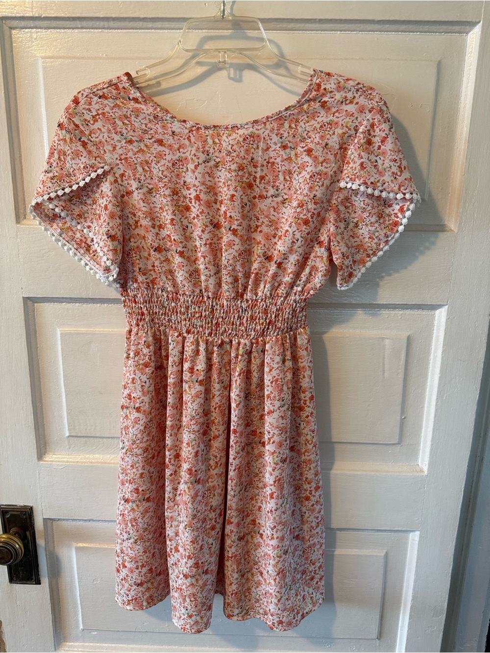 SHEIN Pink Floral Smocked-Waist Casual Dress